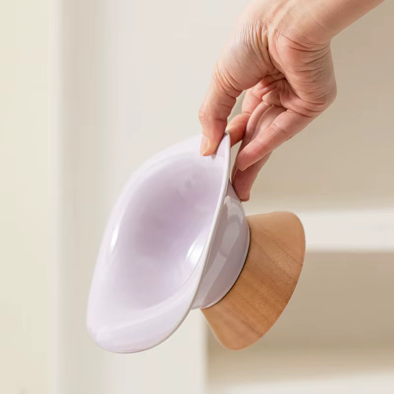 Cat Raised Tilted Food Water Bowl Pet Dogs Elevated Drinking Eating Bowls with Wooden Stand Puppy Kitten Feeding Supplies