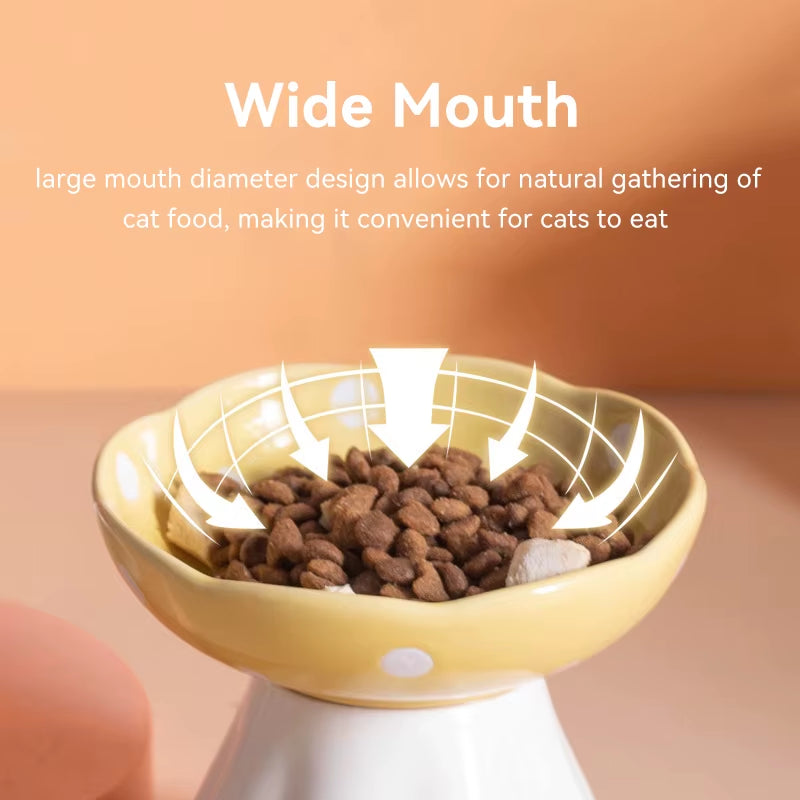 Elevated Non-Slip Cat Ceramic Bowl - Stylish Mushroom-Shaped Dish for Kittens and Small Dogs