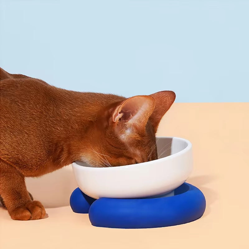 Cat Ceramic Bowl with Silica Gel Mat Pet Non-Slip Food Water Feeding Bowls Small Dogs Drink Eat Supplies Puppy Cats Feeders