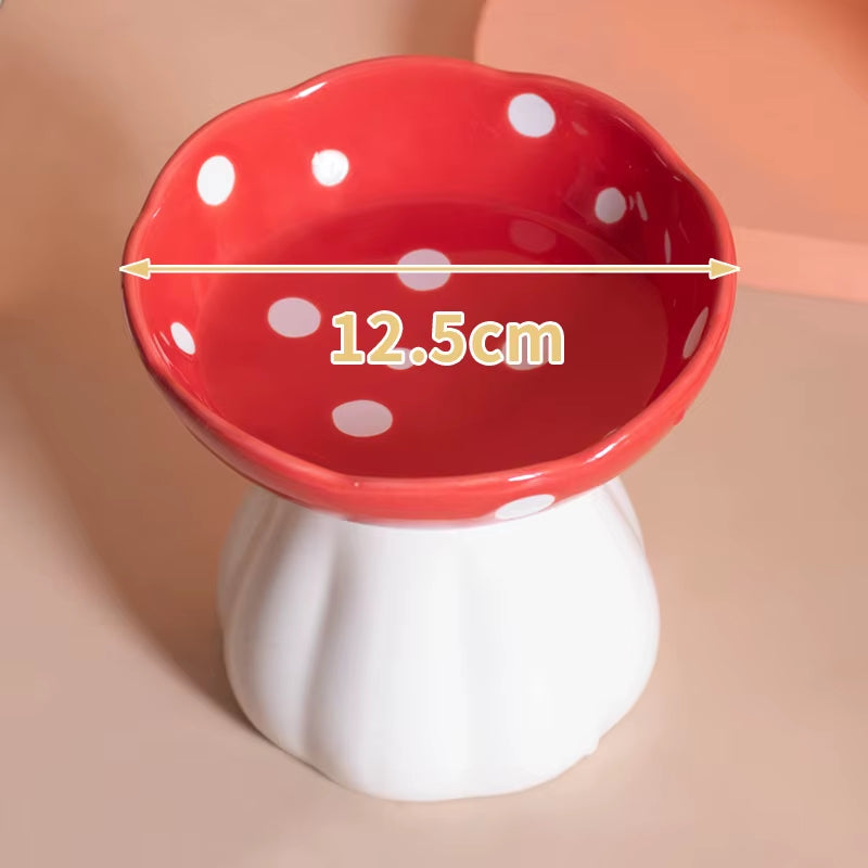 Elevated Non-Slip Cat Ceramic Bowl - Stylish Mushroom-Shaped Dish for Kittens and Small Dogs