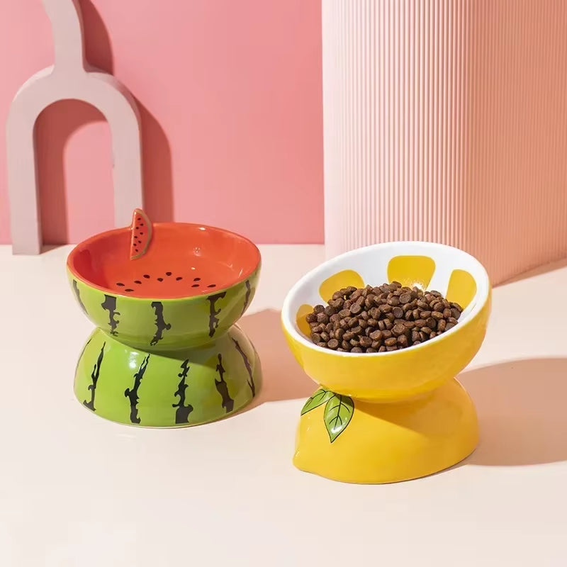 Elevated Fruit-Inspired Ceramic Pet Bowl – Tilted Neck-Friendly Design, Anti-Slip, Cats and Small Dogs Food and Water Bowls Set