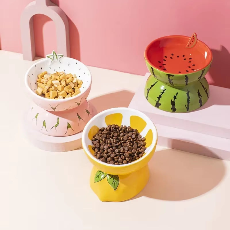 Elevated Fruit-Inspired Ceramic Pet Bowl – Tilted Neck-Friendly Design, Anti-Slip, Cats and Small Dogs Food and Water Bowls Set