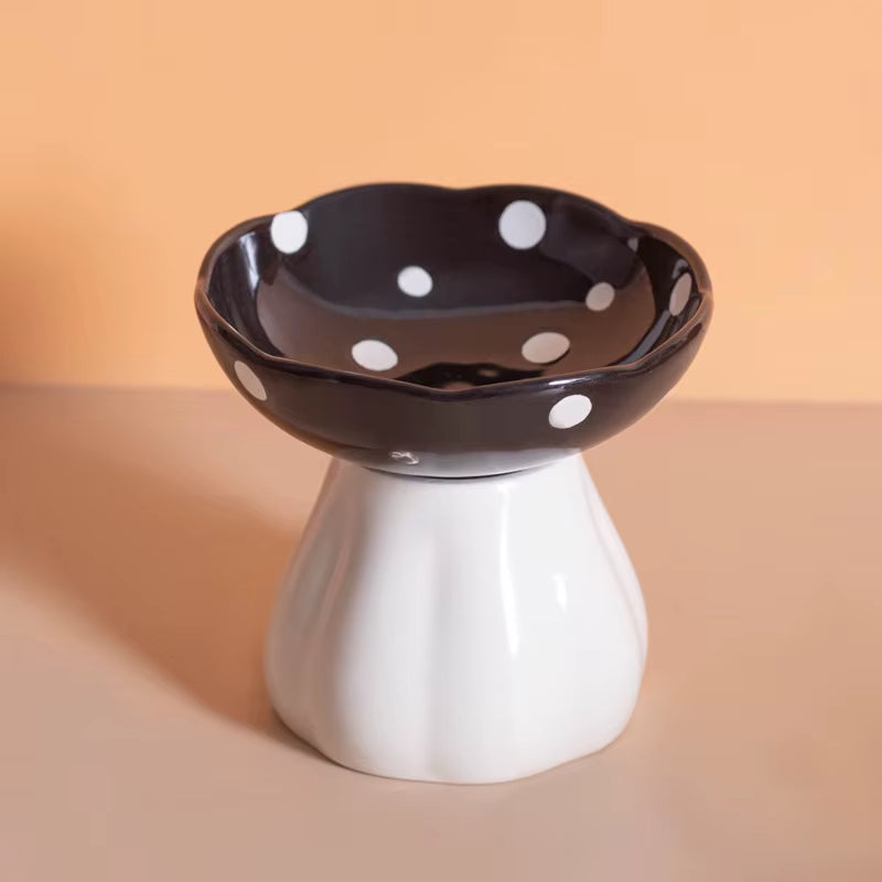 Elevated Non-Slip Cat Ceramic Bowl - Stylish Mushroom-Shaped Dish for Kittens and Small Dogs