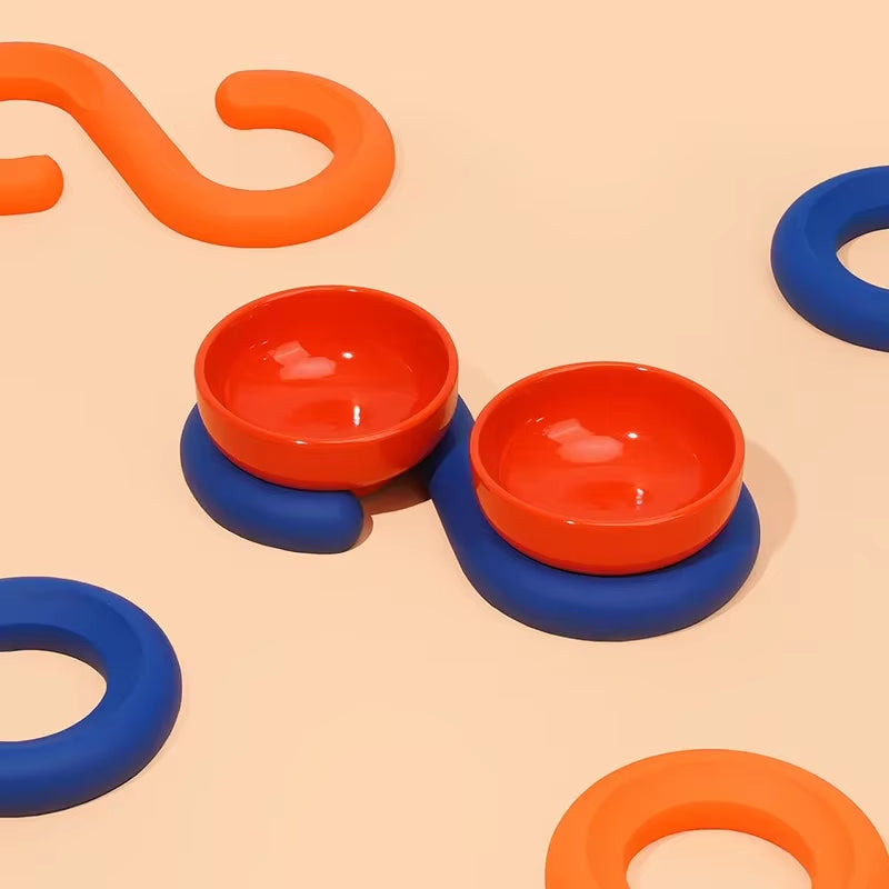 Cat Ceramic Bowl with Silica Gel Mat Pet Non-Slip Food Water Feeding Bowls Small Dogs Drink Eat Supplies Puppy Cats Feeders