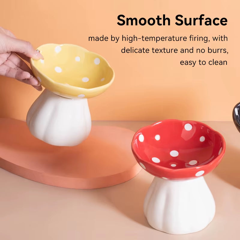 Elevated Non-Slip Cat Ceramic Bowl - Stylish Mushroom-Shaped Dish for Kittens and Small Dogs