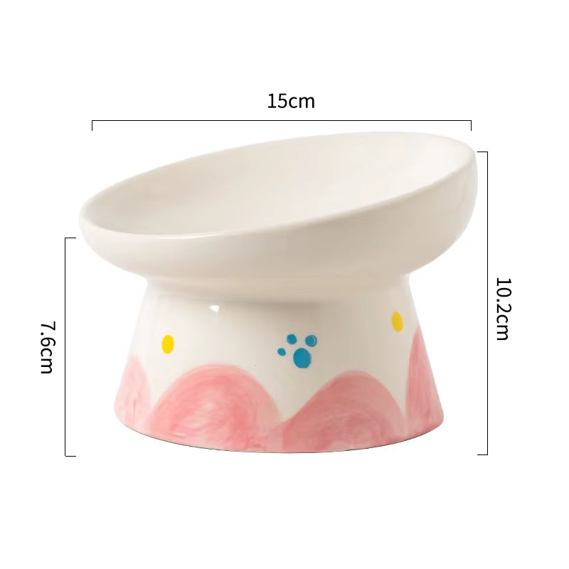 Handmade Cat Ceramic Bowl Cute Raised Printed Small Puppy Dogs Food Water Bowls Pet Elevated Drinking Eating Feeders