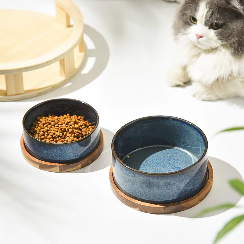 Cat Ceramic Bowl Kiln Transmutation Pet Food Water Feeders Small Medium Dogs Double Drinking Eating Feeding Supplies