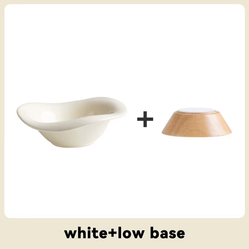 Cat Raised Tilted Food Water Bowl Pet Dogs Elevated Drinking Eating Bowls with Wooden Stand Puppy Kitten Feeding Supplies