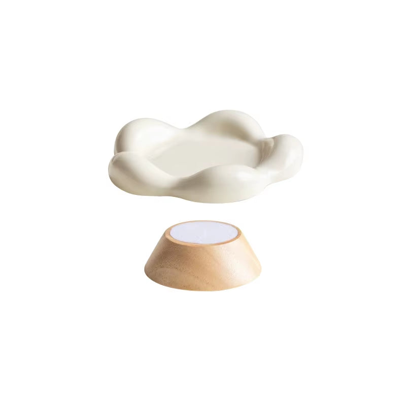 Cat Ceramic Bowl Small Pet Elevated Food Water Feeders Puppy Dog Drinking Eating Dish Plate with Wooden Stand