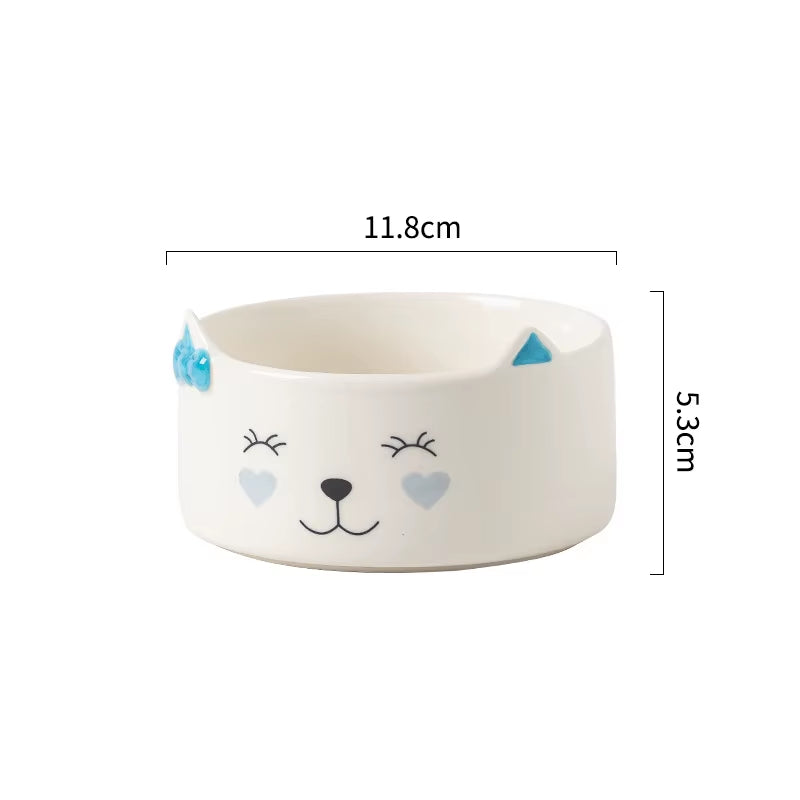Handmade Cat Ceramic Bowl Cute Raised Printed Small Puppy Dogs Food Water Bowls Pet Elevated Drinking Eating Feeders