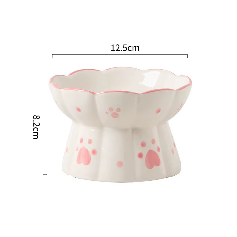 Handmade Cat Ceramic Bowl Cute Raised Printed Small Puppy Dogs Food Water Bowls Pet Elevated Drinking Eating Feeders