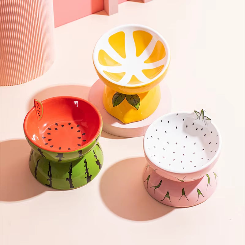 Elevated Fruit-Inspired Ceramic Pet Bowl – Tilted Neck-Friendly Design, Anti-Slip, Cats and Small Dogs Food and Water Bowls Set