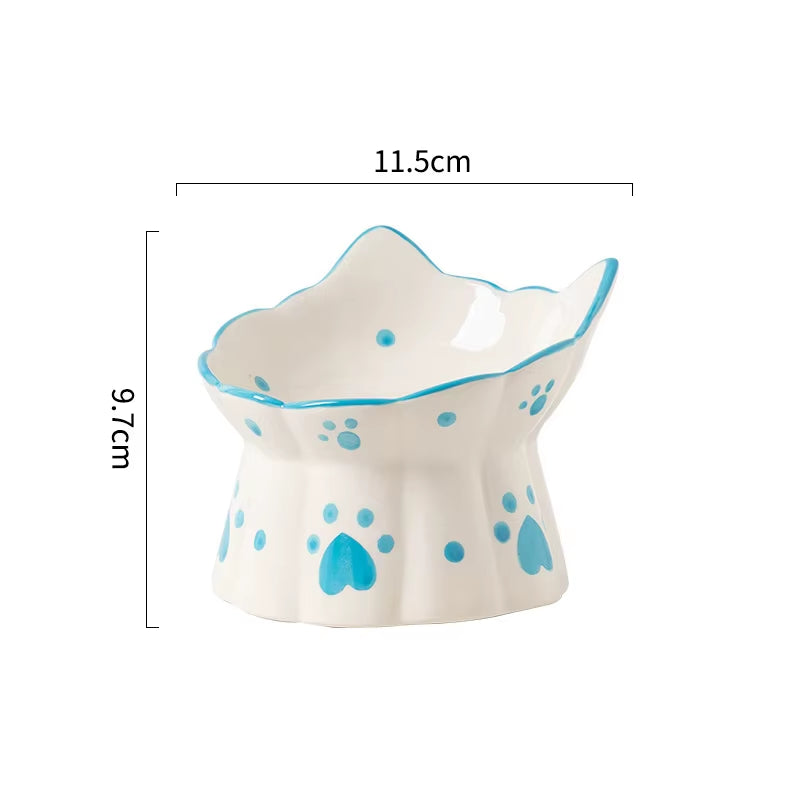 Handmade Cat Ceramic Bowl Cute Raised Printed Small Puppy Dogs Food Water Bowls Pet Elevated Drinking Eating Feeders