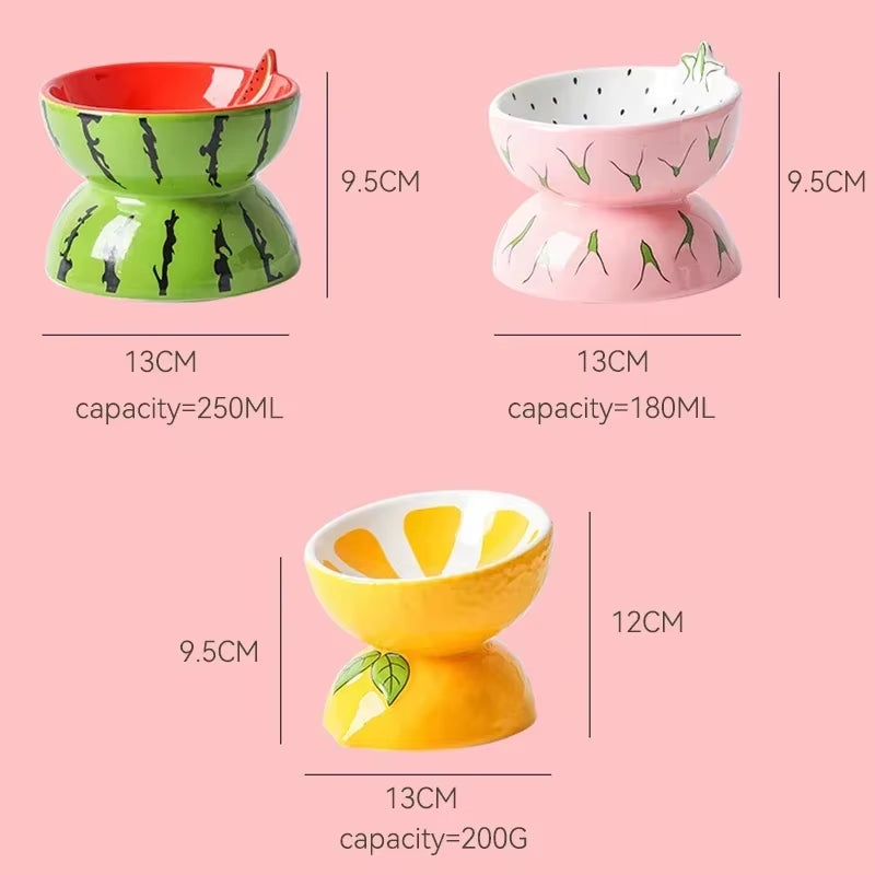 Elevated Fruit-Inspired Ceramic Pet Bowl – Tilted Neck-Friendly Design, Anti-Slip, Cats and Small Dogs Food and Water Bowls Set