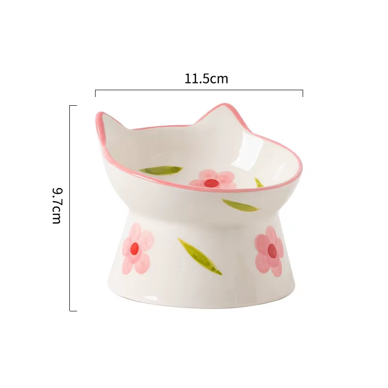 Handmade Cat Ceramic Bowl Cute Raised Printed Small Puppy Dogs Food Water Bowls Pet Elevated Drinking Eating Feeders