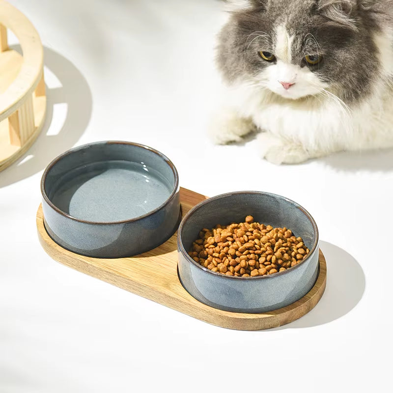 Cat Ceramic Bowl Kiln Transmutation Pet Food Water Feeders Small Medium Dogs Double Drinking Eating Feeding Supplies