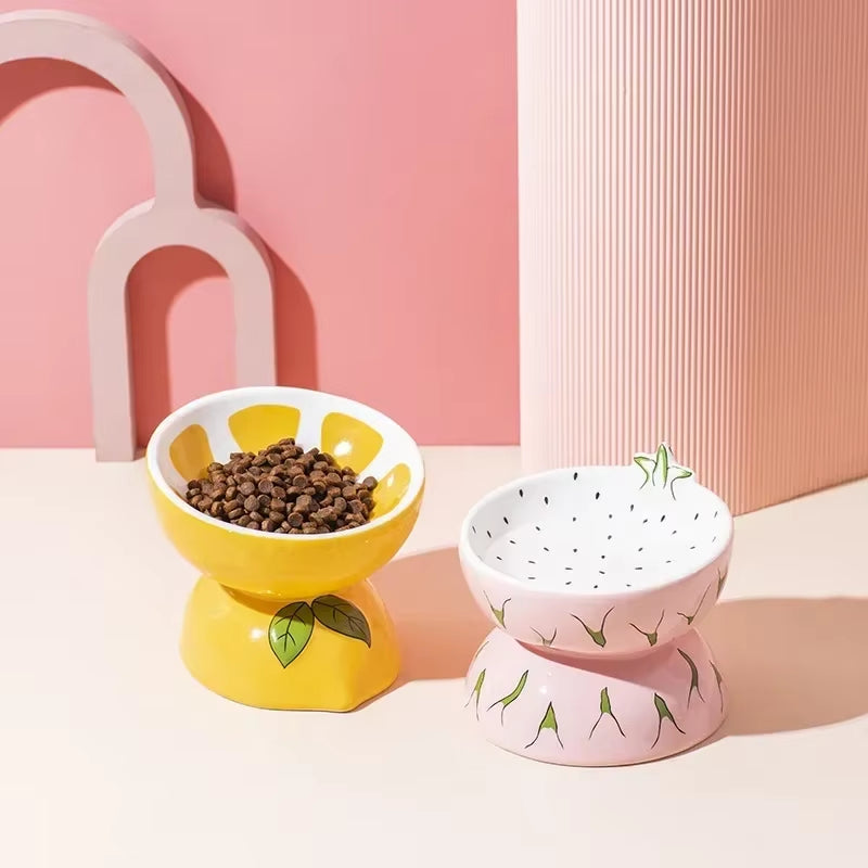 Elevated Fruit-Inspired Ceramic Pet Bowl – Tilted Neck-Friendly Design, Anti-Slip, Cats and Small Dogs Food and Water Bowls Set