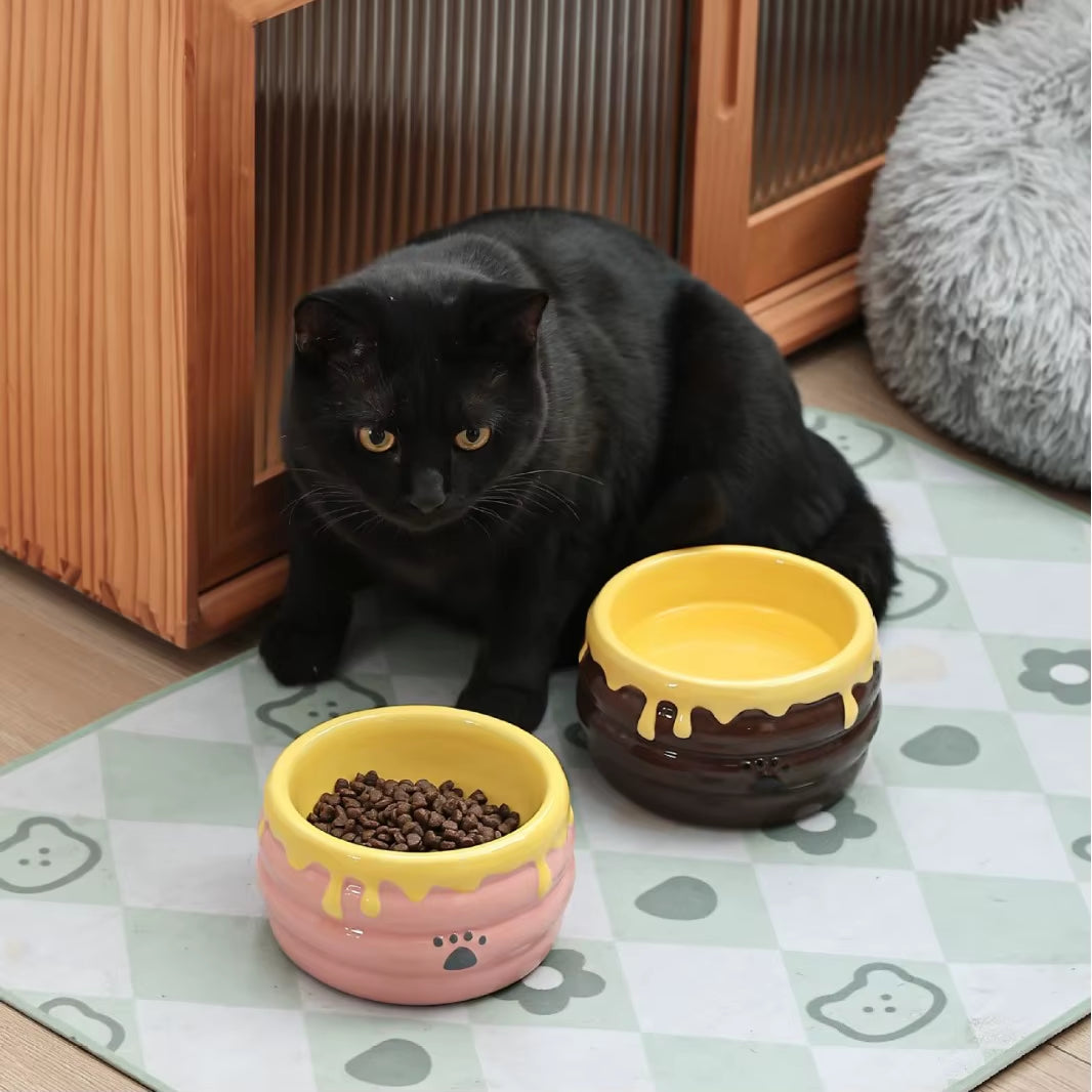Cat Ceramic Bowl Small Dogs Tilted Elevated Food Water Bowls Drinking Eating Cute Pet Supplies