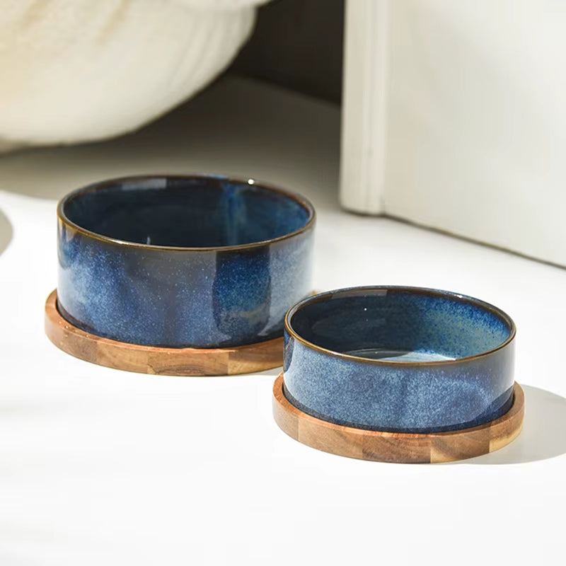 Cat Ceramic Bowl Kiln Transmutation Pet Food Water Feeders Small Medium Dogs Double Drinking Eating Feeding Supplies