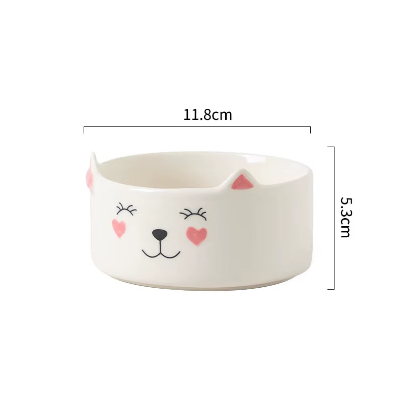 Handmade Cat Ceramic Bowl Cute Raised Printed Small Puppy Dogs Food Water Bowls Pet Elevated Drinking Eating Feeders