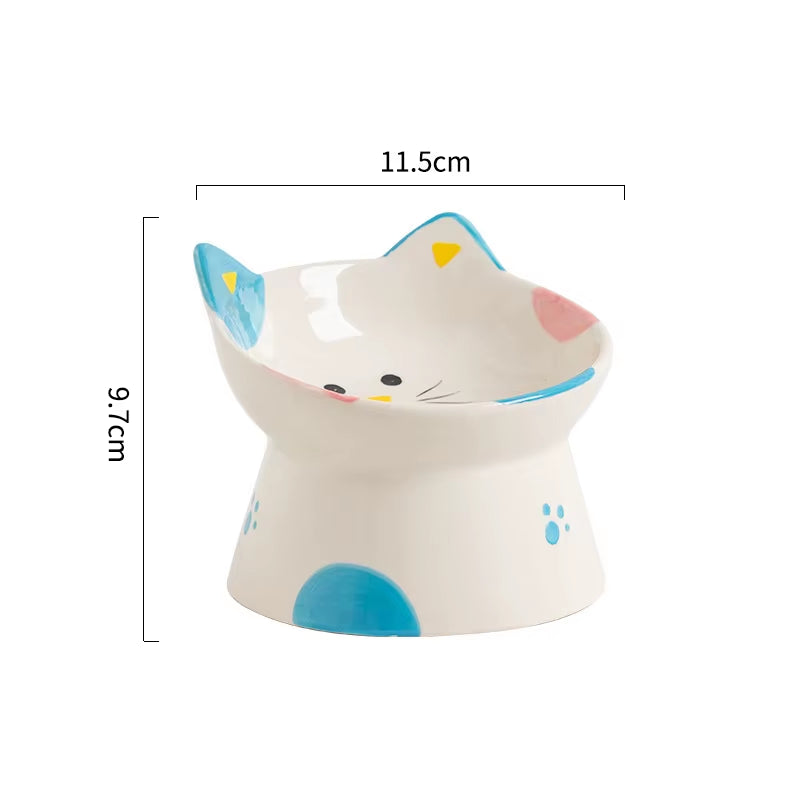 Handmade Cat Ceramic Bowl Cute Raised Printed Small Puppy Dogs Food Water Bowls Pet Elevated Drinking Eating Feeders