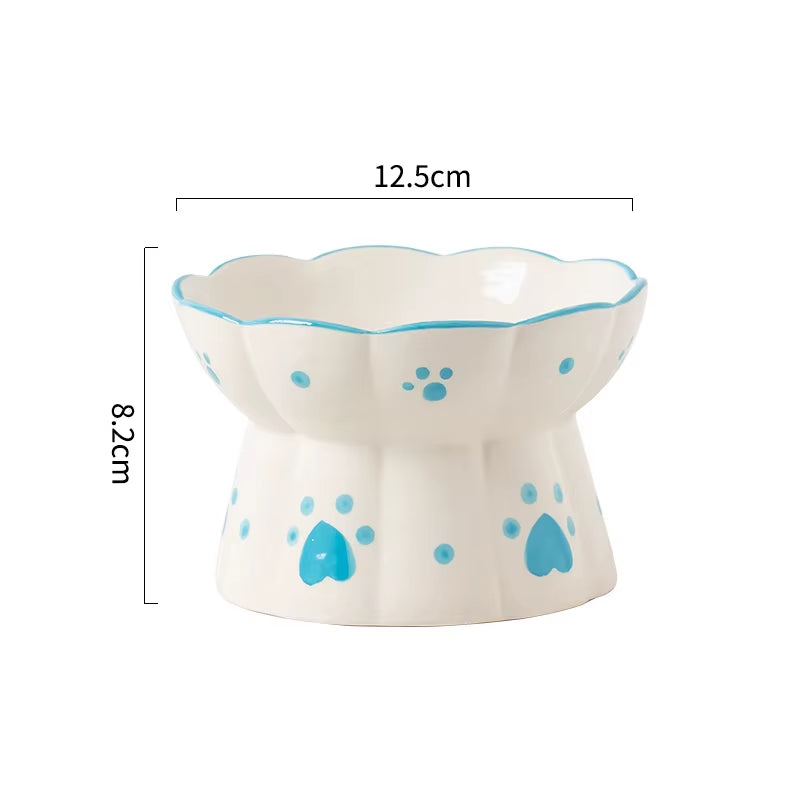 Handmade Cat Ceramic Bowl Cute Raised Printed Small Puppy Dogs Food Water Bowls Pet Elevated Drinking Eating Feeders