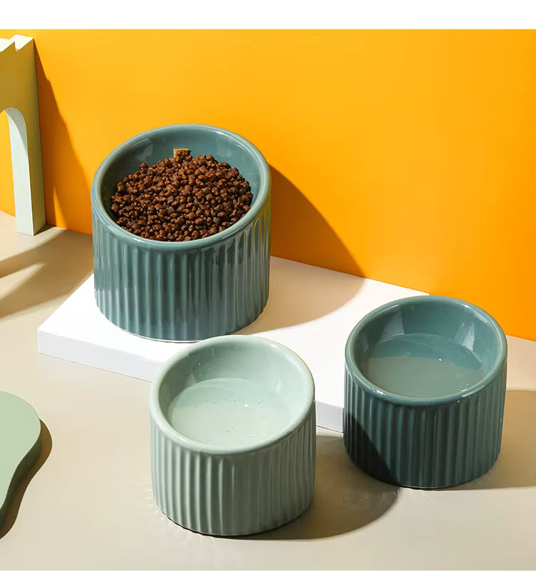 Striped Ceramic Cat Bowl