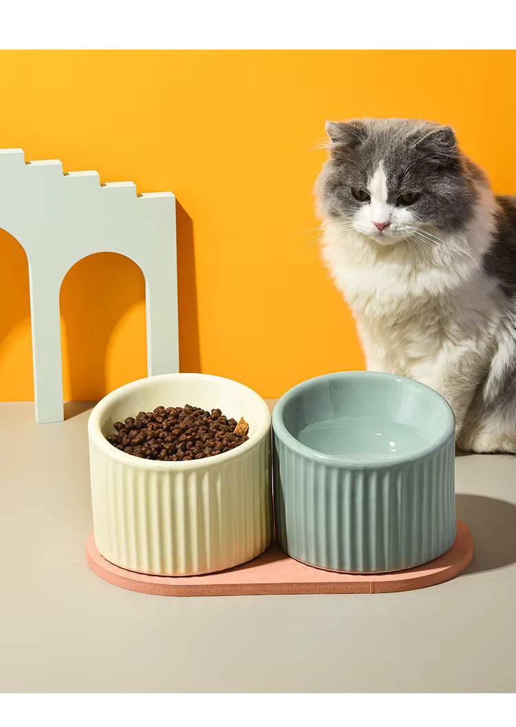 Striped Ceramic Cat Bowl