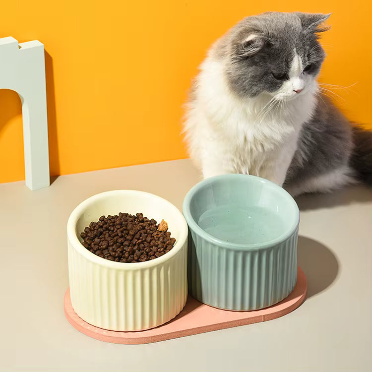 Striped Ceramic Cat Bowl