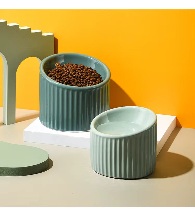 Striped Ceramic Cat Bowl