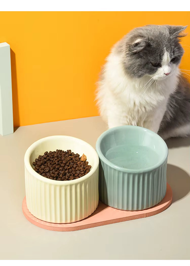 Striped Ceramic Cat Bowl