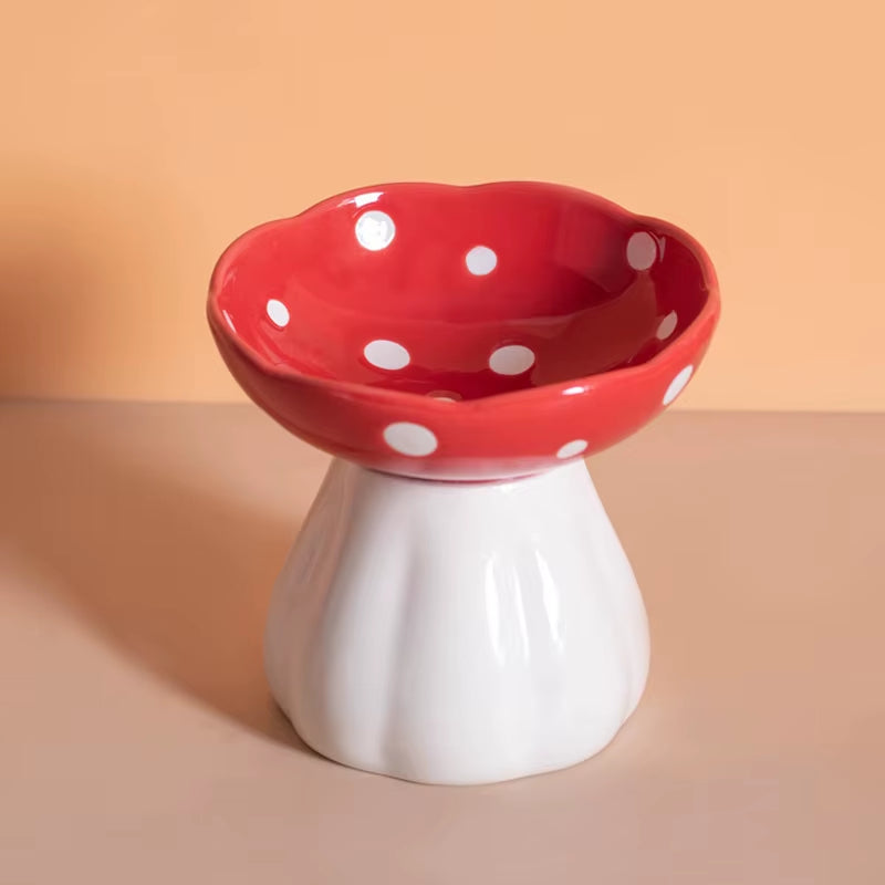 Elevated Non-Slip Cat Ceramic Bowl - Stylish Mushroom-Shaped Dish for Kittens and Small Dogs