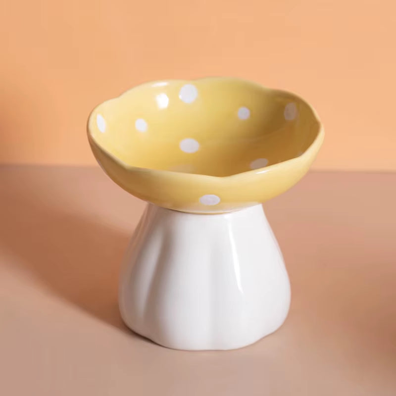 Elevated Non-Slip Cat Ceramic Bowl - Stylish Mushroom-Shaped Dish for Kittens and Small Dogs