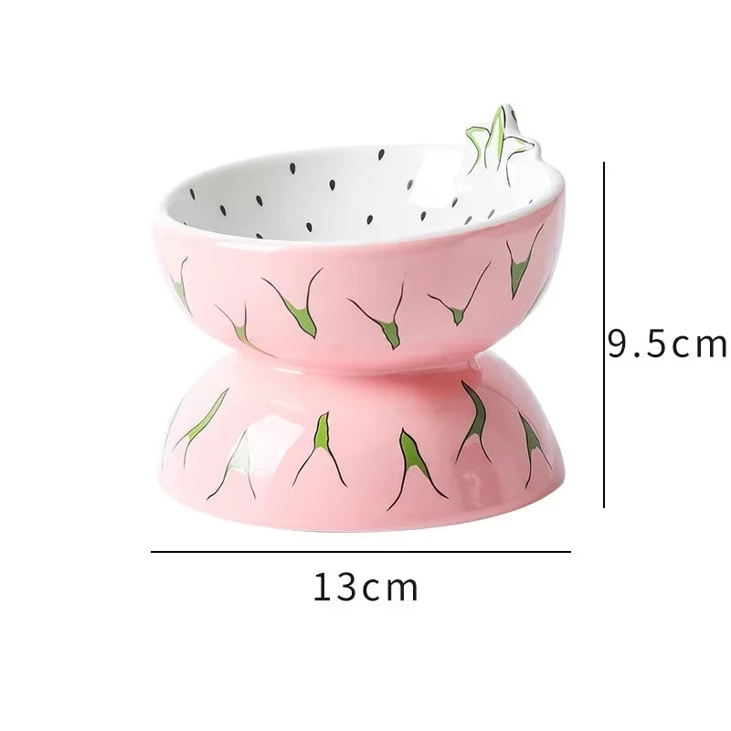 Elevated Fruit-Inspired Ceramic Pet Bowl – Tilted Neck-Friendly Design, Anti-Slip, Cats and Small Dogs Food and Water Bowls Set