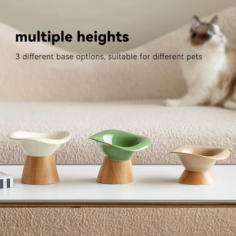 Cat Raised Tilted Food Water Bowl Pet Dogs Elevated Drinking Eating Bowls with Wooden Stand Puppy Kitten Feeding Supplies