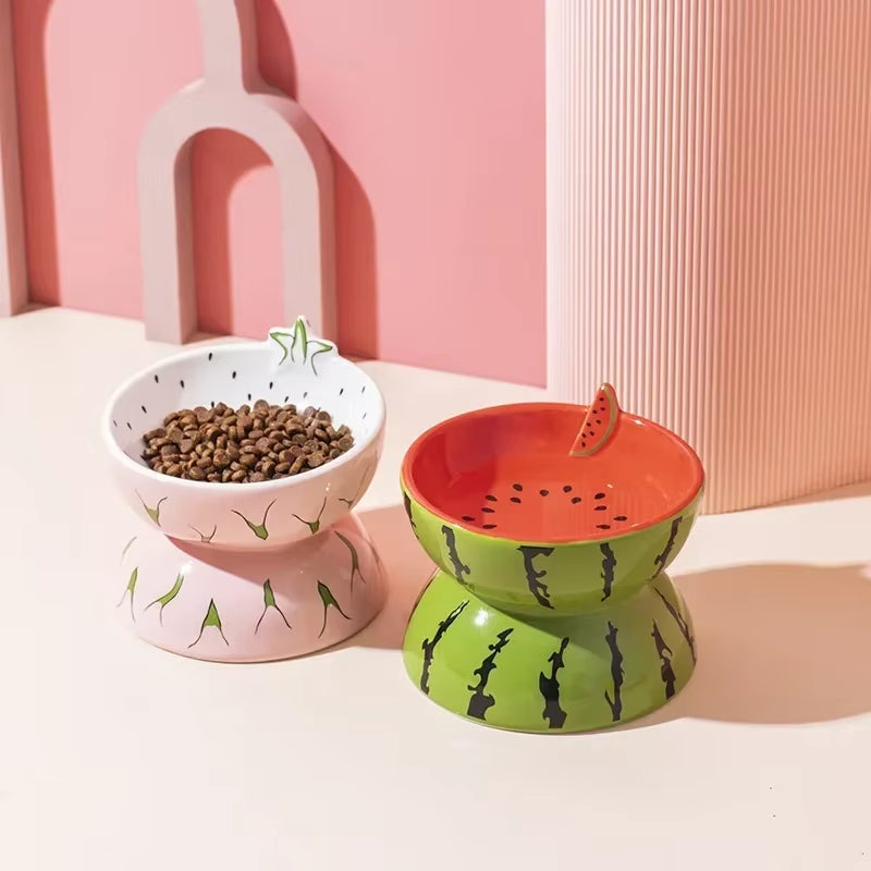 Elevated Fruit-Inspired Ceramic Pet Bowl – Tilted Neck-Friendly Design, Anti-Slip, Cats and Small Dogs Food and Water Bowls Set