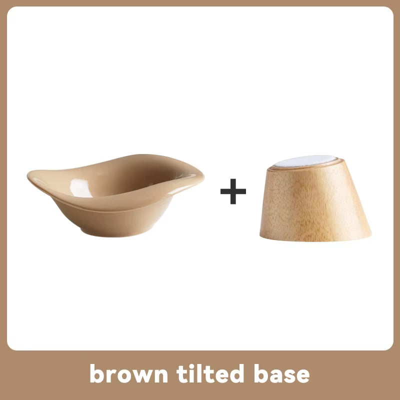 Cat Raised Tilted Food Water Bowl Pet Dogs Elevated Drinking Eating Bowls with Wooden Stand Puppy Kitten Feeding Supplies