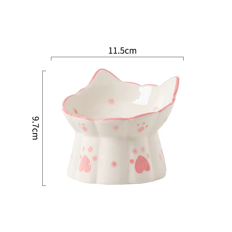 Handmade Cat Ceramic Bowl Cute Raised Printed Small Puppy Dogs Food Water Bowls Pet Elevated Drinking Eating Feeders