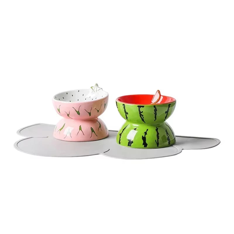 Elevated Fruit-Inspired Ceramic Pet Bowl – Tilted Neck-Friendly Design, Anti-Slip, Cats and Small Dogs Food and Water Bowls Set