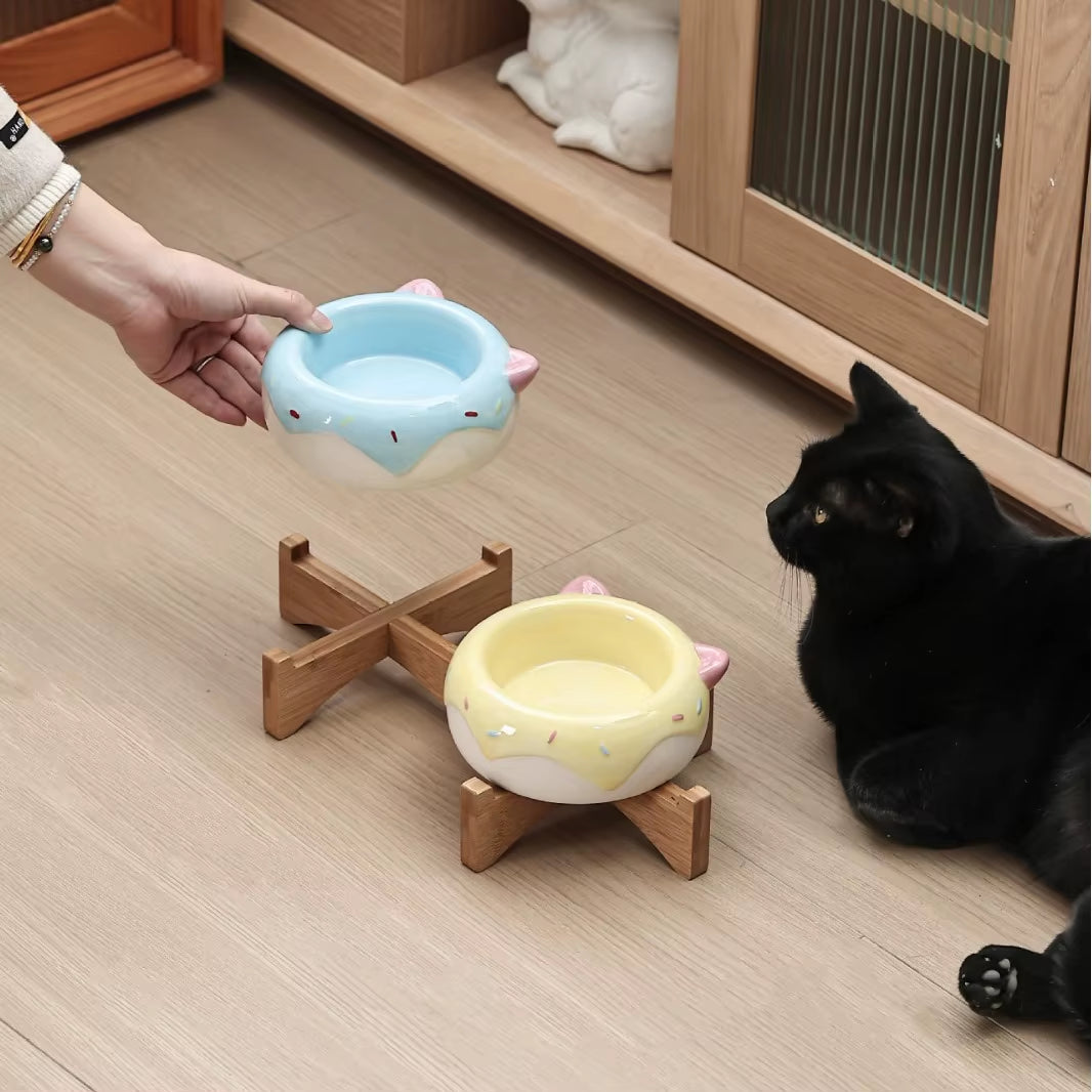 Cat Ceramic Bowl Small Dogs Tilted Elevated Food Water Bowls Drinking Eating Cute Pet Supplies