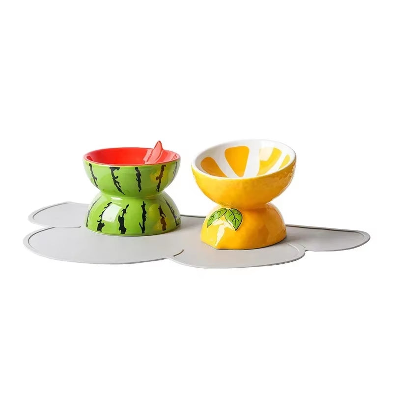 Elevated Fruit-Inspired Ceramic Pet Bowl – Tilted Neck-Friendly Design, Anti-Slip, Cats and Small Dogs Food and Water Bowls Set