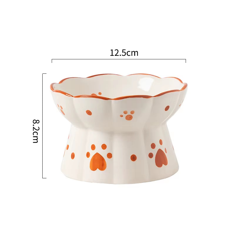 Handmade Cat Ceramic Bowl Cute Raised Printed Small Puppy Dogs Food Water Bowls Pet Elevated Drinking Eating Feeders