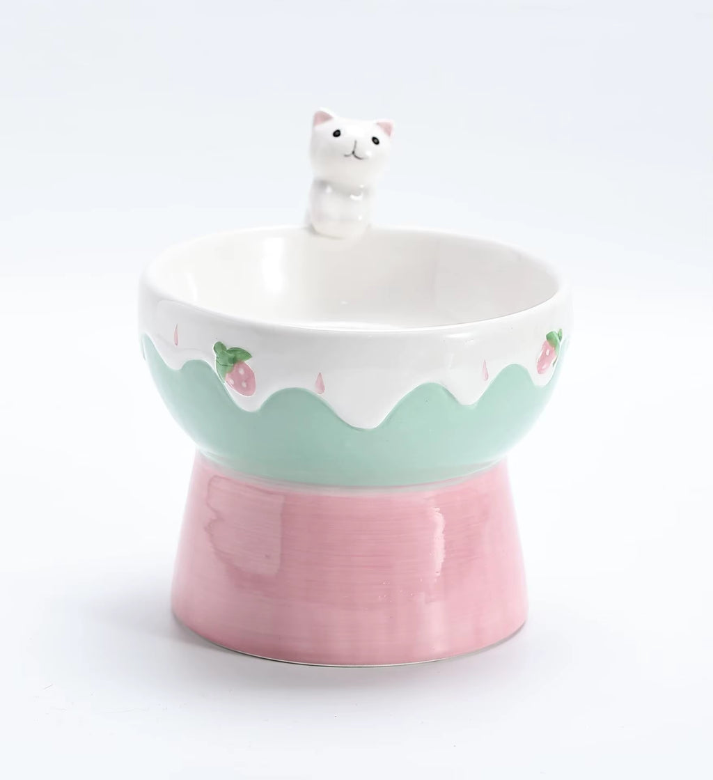Cat Ceramic Bowl Small Dogs Tilted Elevated Food Water Bowls Drinking Eating Cute Pet Supplies