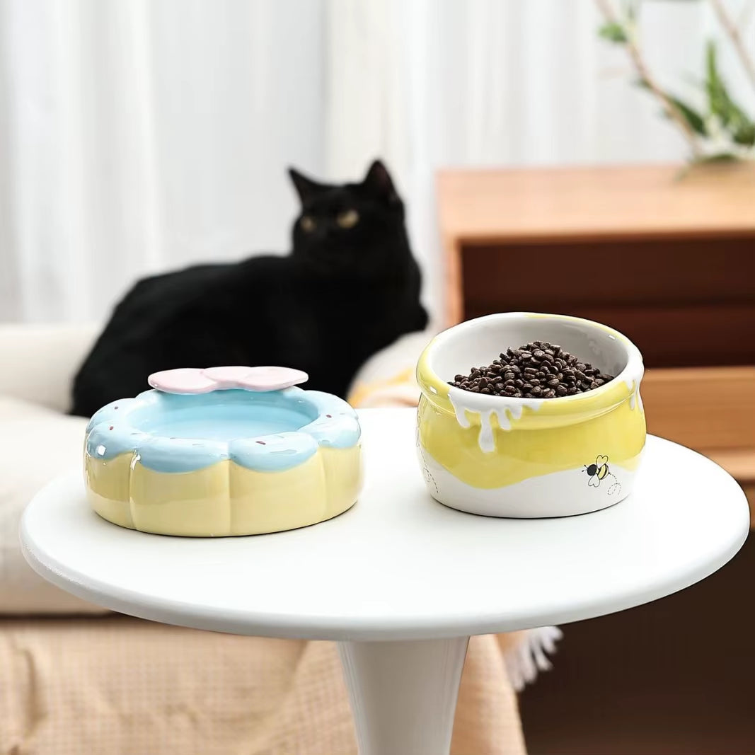 Cat Ceramic Bowl Small Dogs Tilted Elevated Food Water Bowls Drinking Eating Cute Pet Supplies