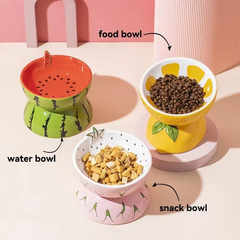 Elevated Fruit-Inspired Ceramic Pet Bowl – Tilted Neck-Friendly Design, Anti-Slip, Cats and Small Dogs Food and Water Bowls Set