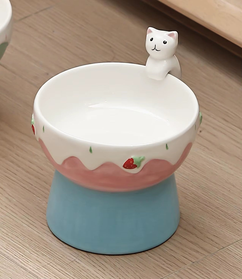 Cat Ceramic Bowl Small Dogs Tilted Elevated Food Water Bowls Drinking Eating Cute Pet Supplies